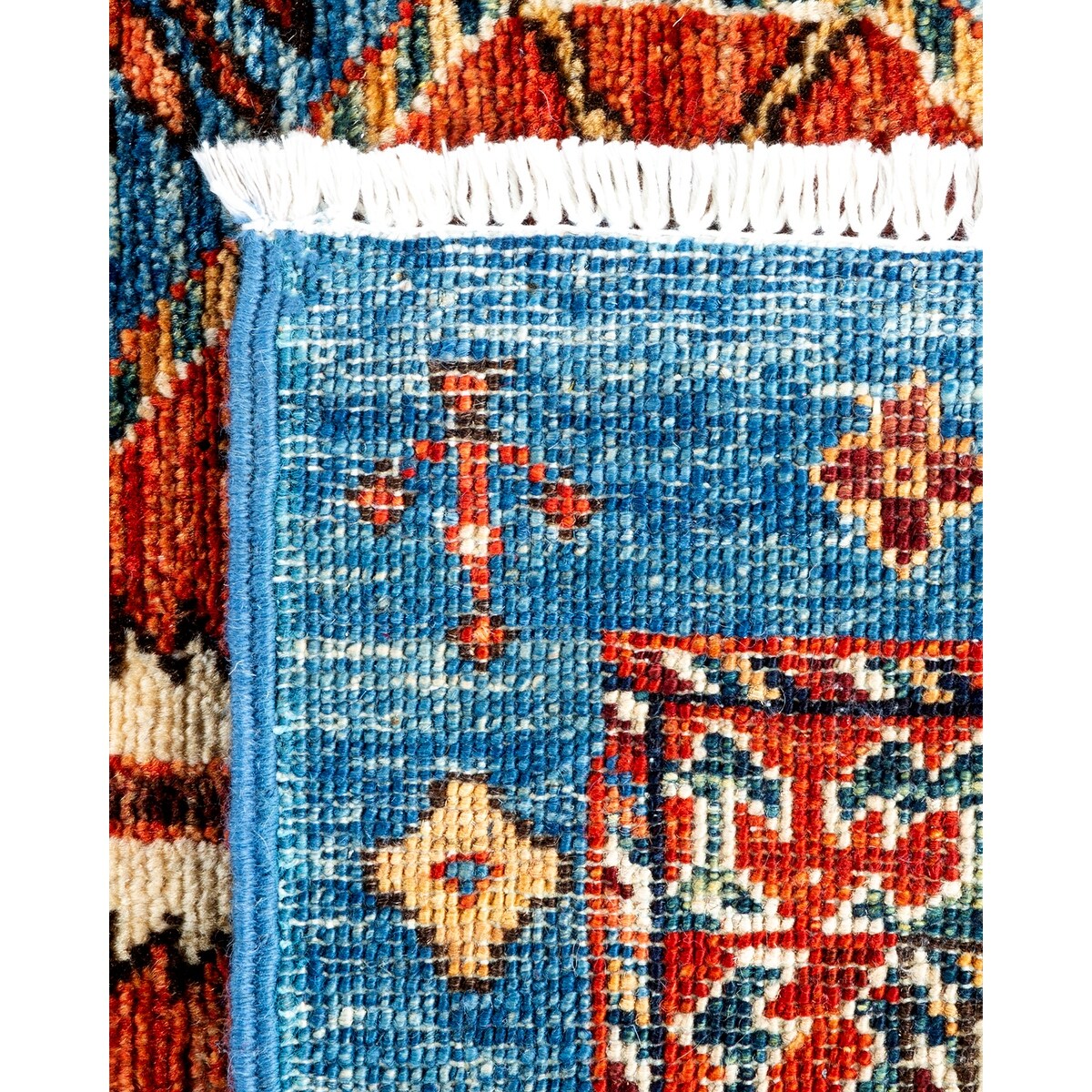 Hand Knotted Traditional Tribal Wool Light Blue Area Rug - 2' 7" x 10' 1"