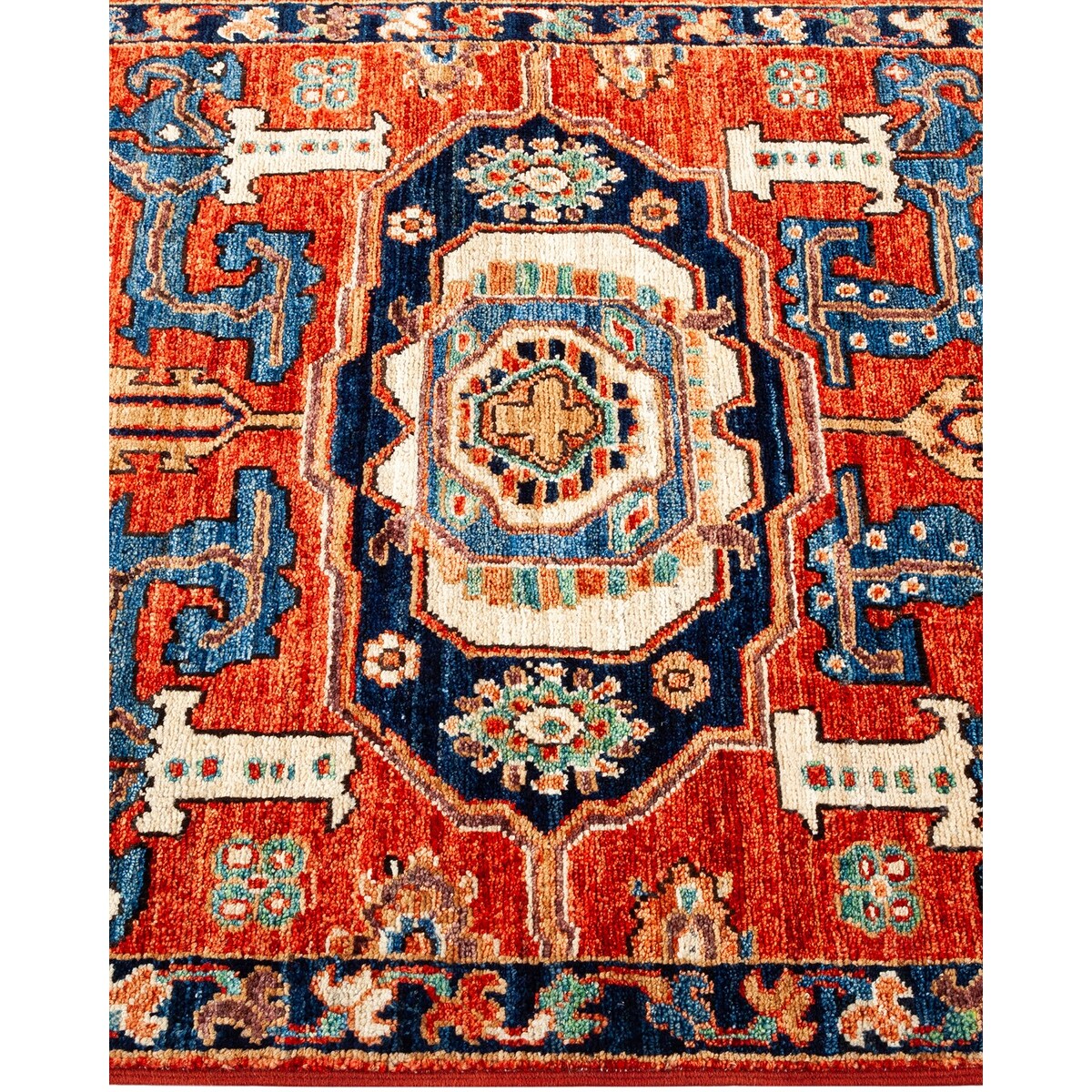 Hand Knotted Traditional Tribal Wool Orange Area Rug - 2' 8" x 4' 4"