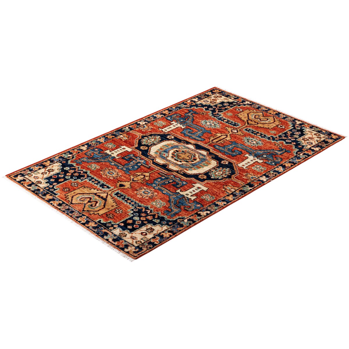 Hand Knotted Traditional Tribal Wool Orange Area Rug - 2' 8" x 4' 4"