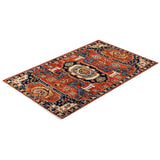 Hand Knotted Traditional Tribal Wool Orange Area Rug - 2' 8" x 4' 4"
