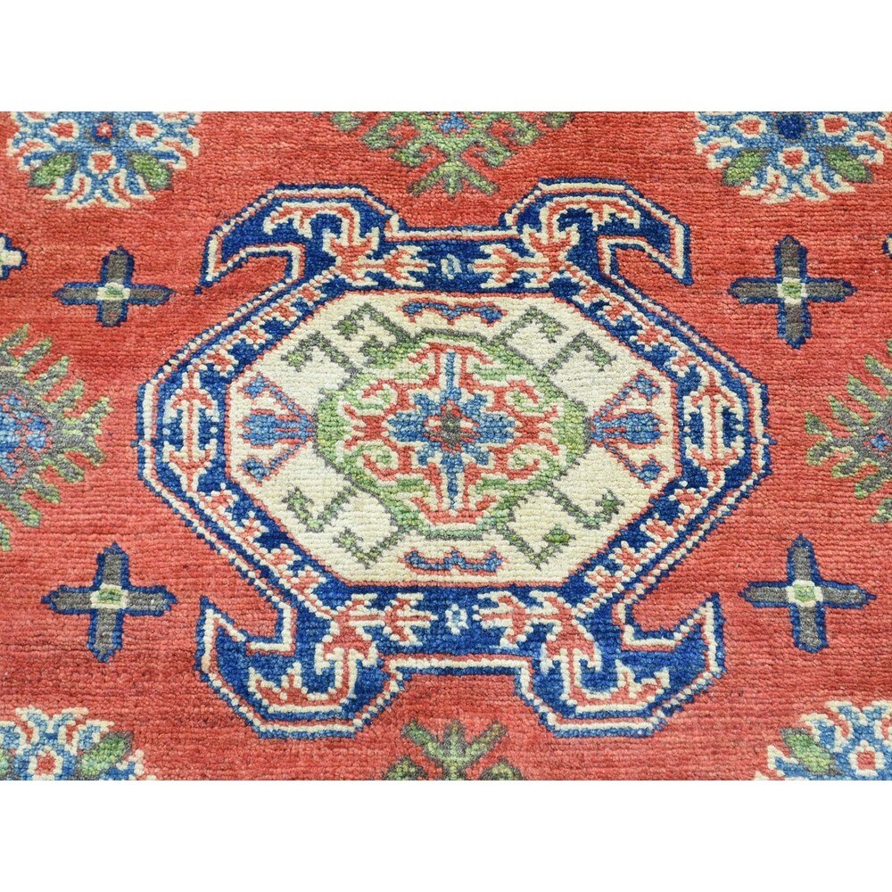 Red Pure Wool Hand-knotted Tribal Design Kazak Rug (3'3 x 4'9)