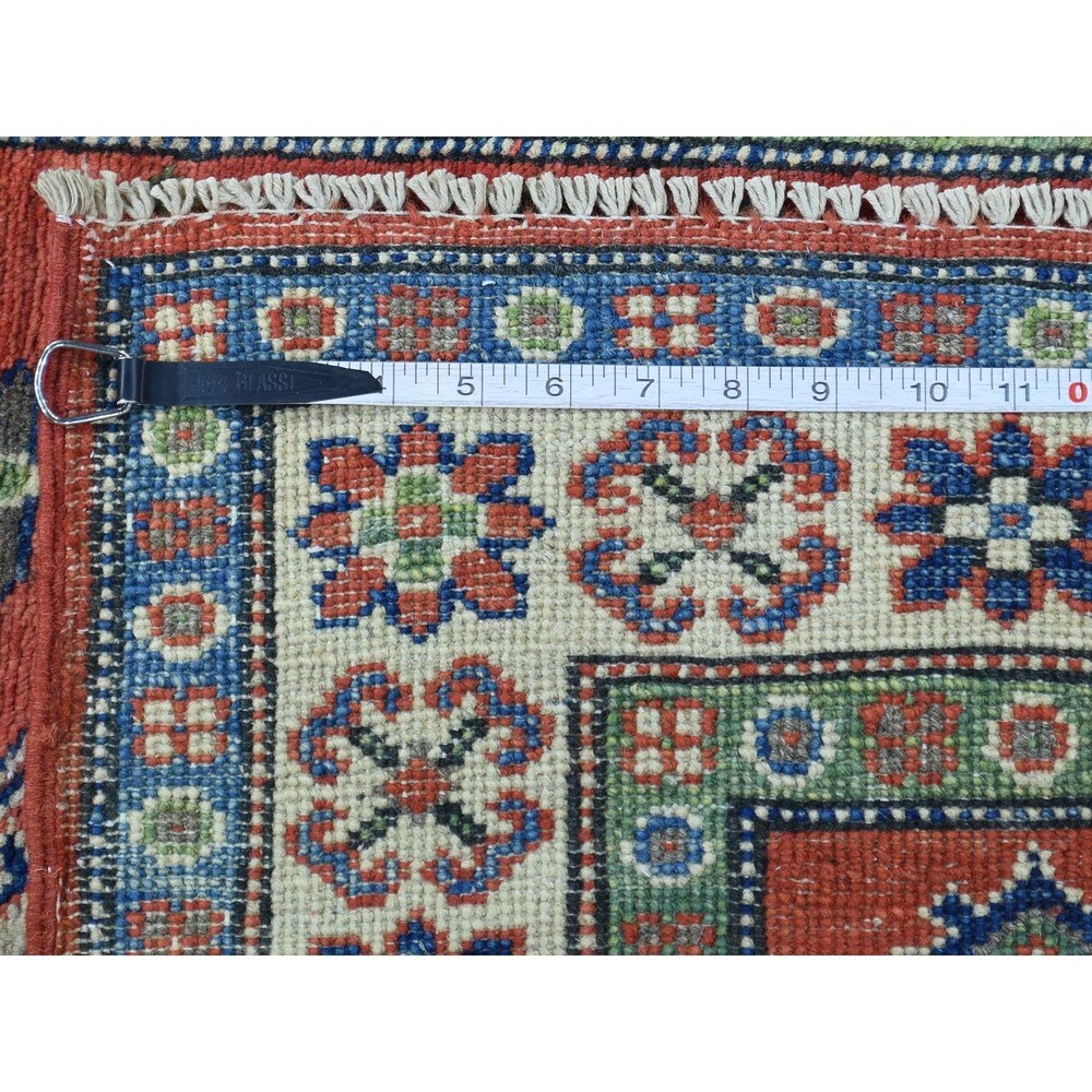 Red Pure Wool Hand-knotted Tribal Design Kazak Rug (3'3 x 4'9)