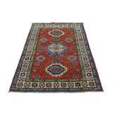 Red Pure Wool Hand-knotted Tribal Design Kazak Rug (3'3 x 4'9)