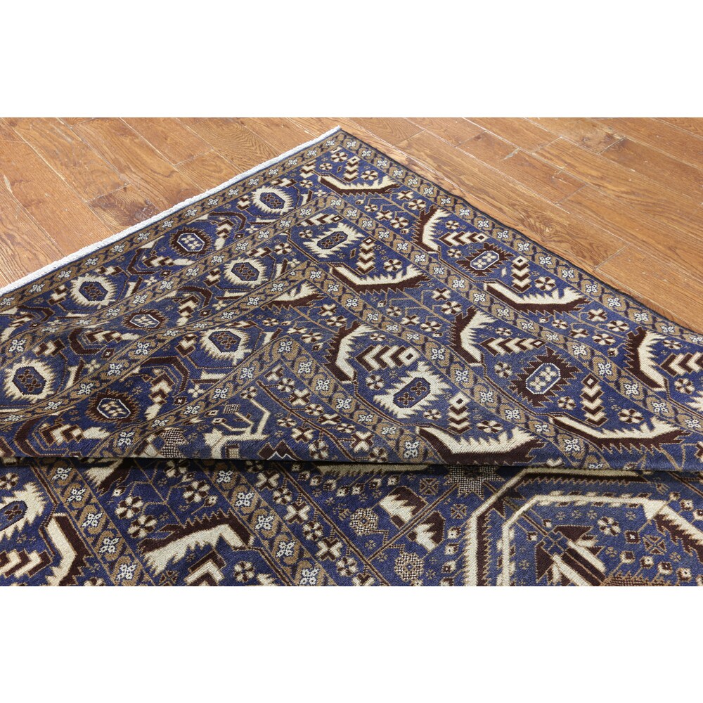 Hand-knotted Tribal Navy Blue Wool On Wool Rug (6' 6 x 9' 3)