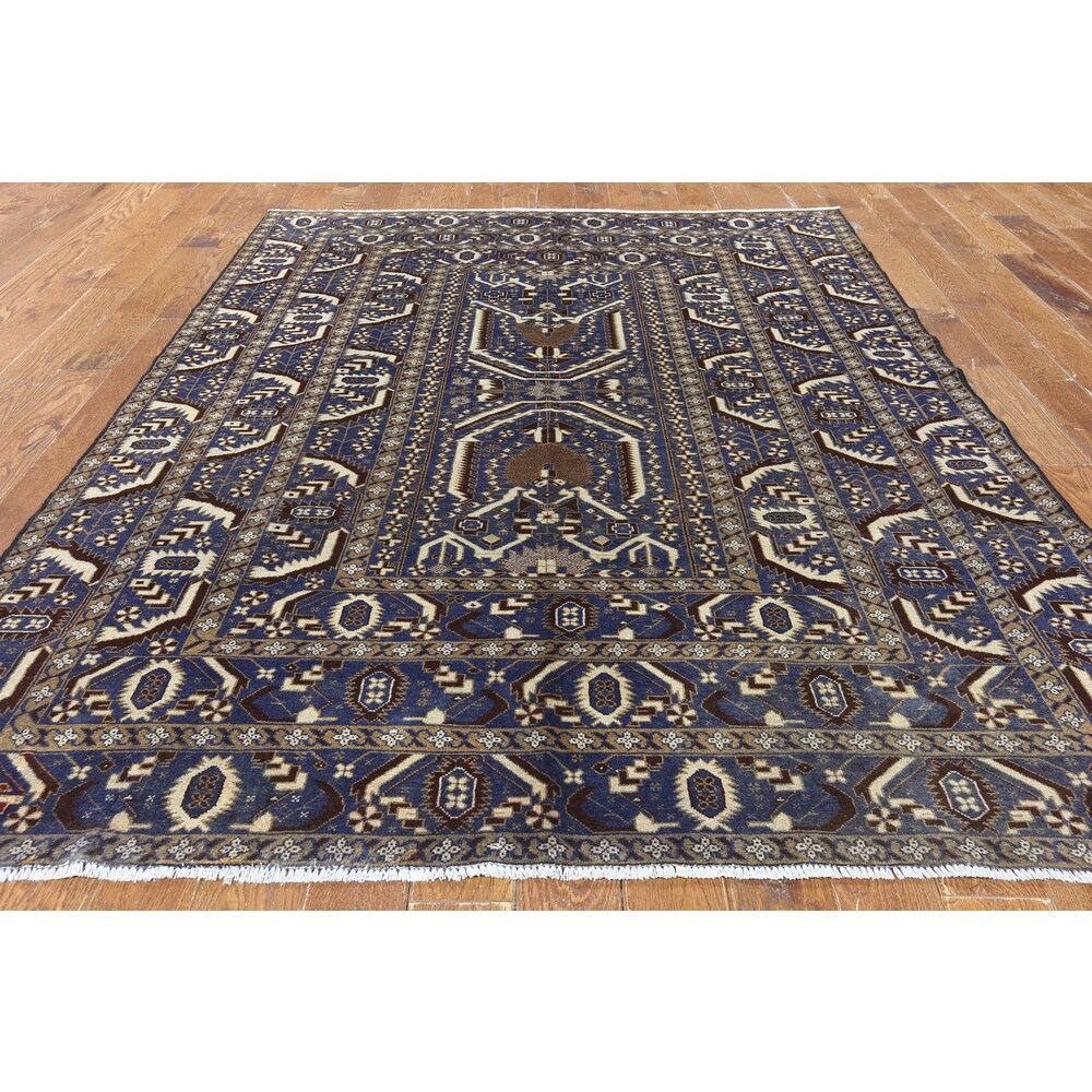 Hand-knotted Tribal Navy Blue Wool On Wool Rug (6' 6 x 9' 3)