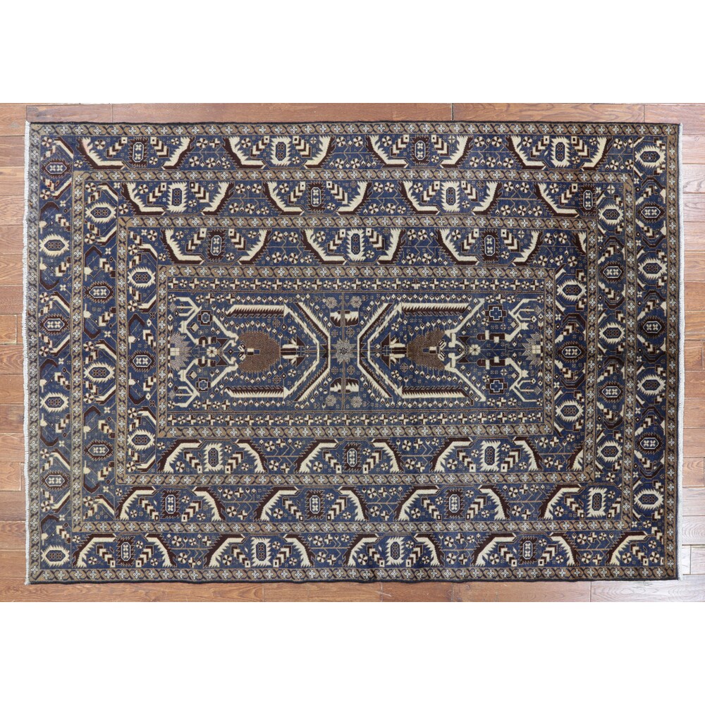 Hand-knotted Tribal Navy Blue Wool On Wool Rug (6' 6 x 9' 3)