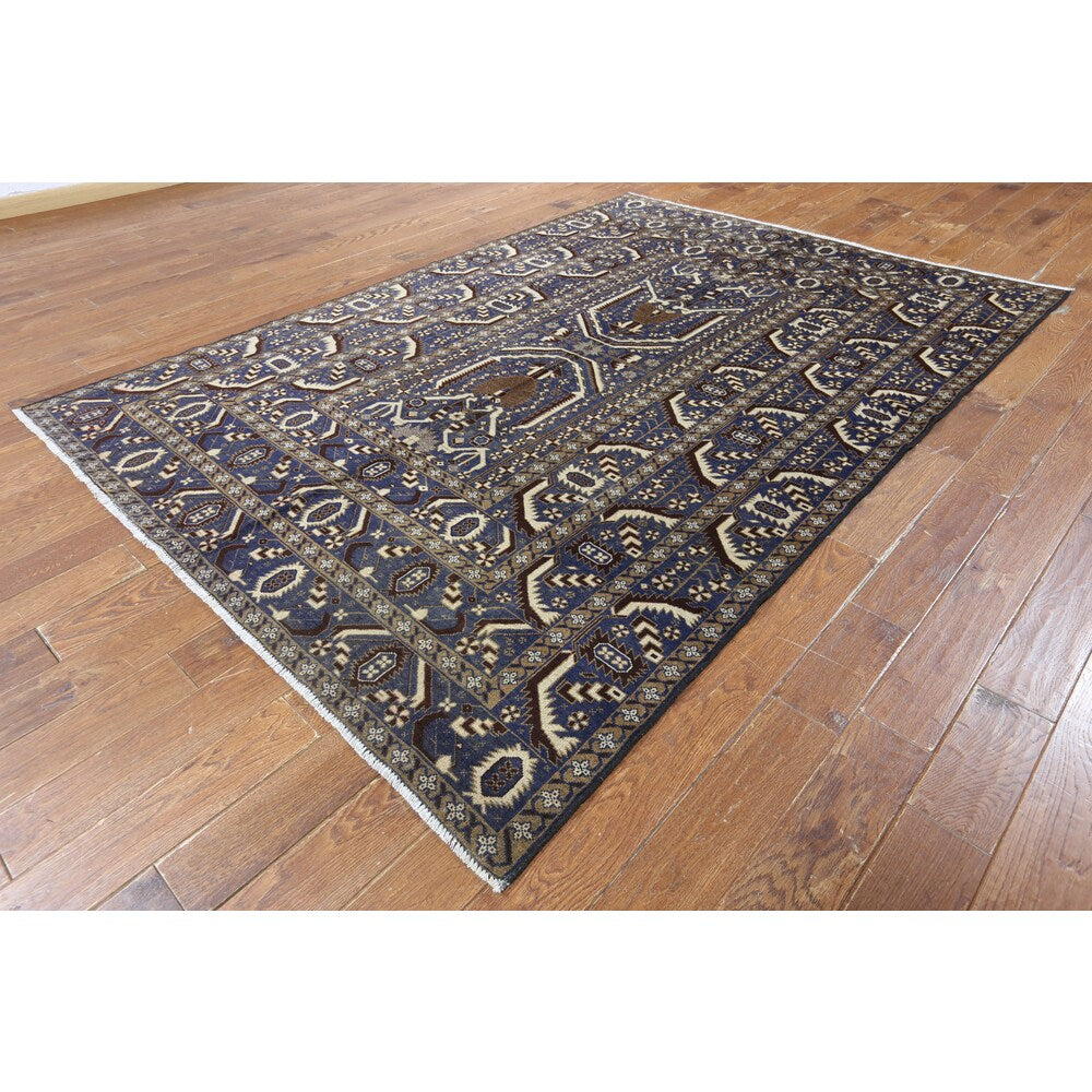 Hand-knotted Tribal Navy Blue Wool On Wool Rug (6' 6 x 9' 3)