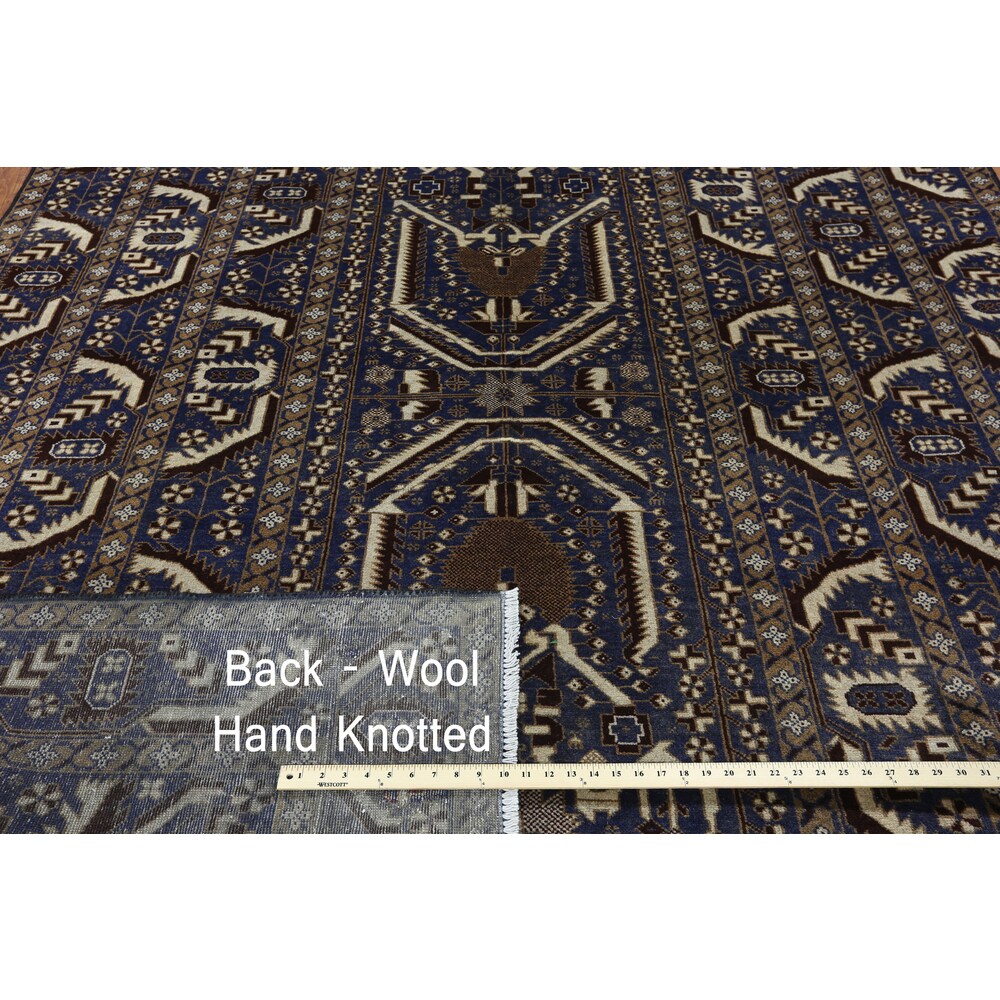 Hand-knotted Tribal Navy Blue Wool On Wool Rug (6' 6 x 9' 3)
