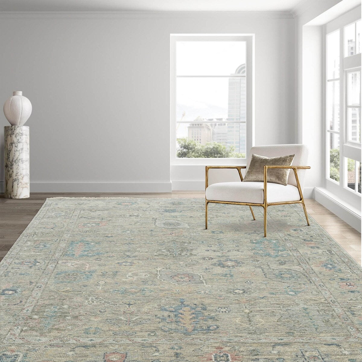 Hand Knotted Turkish Oushak Gray Wool Traditional Area Rug - 7' 9'' x 9' 9''
