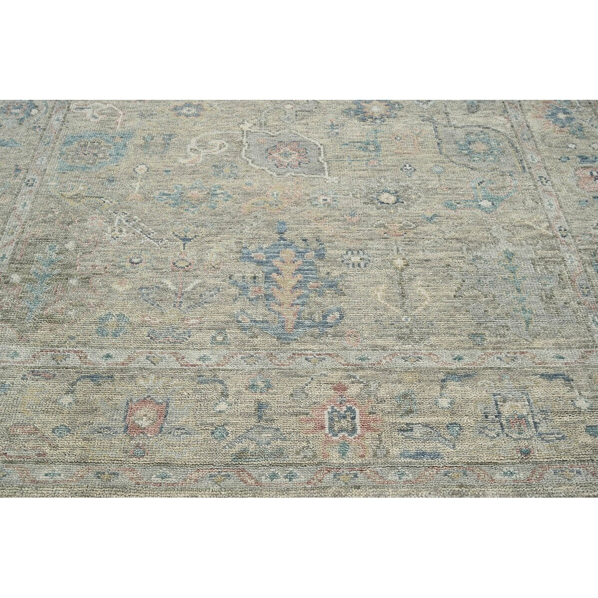 Hand Knotted Turkish Oushak Gray Wool Traditional Area Rug - 7' 9'' x 9' 9''