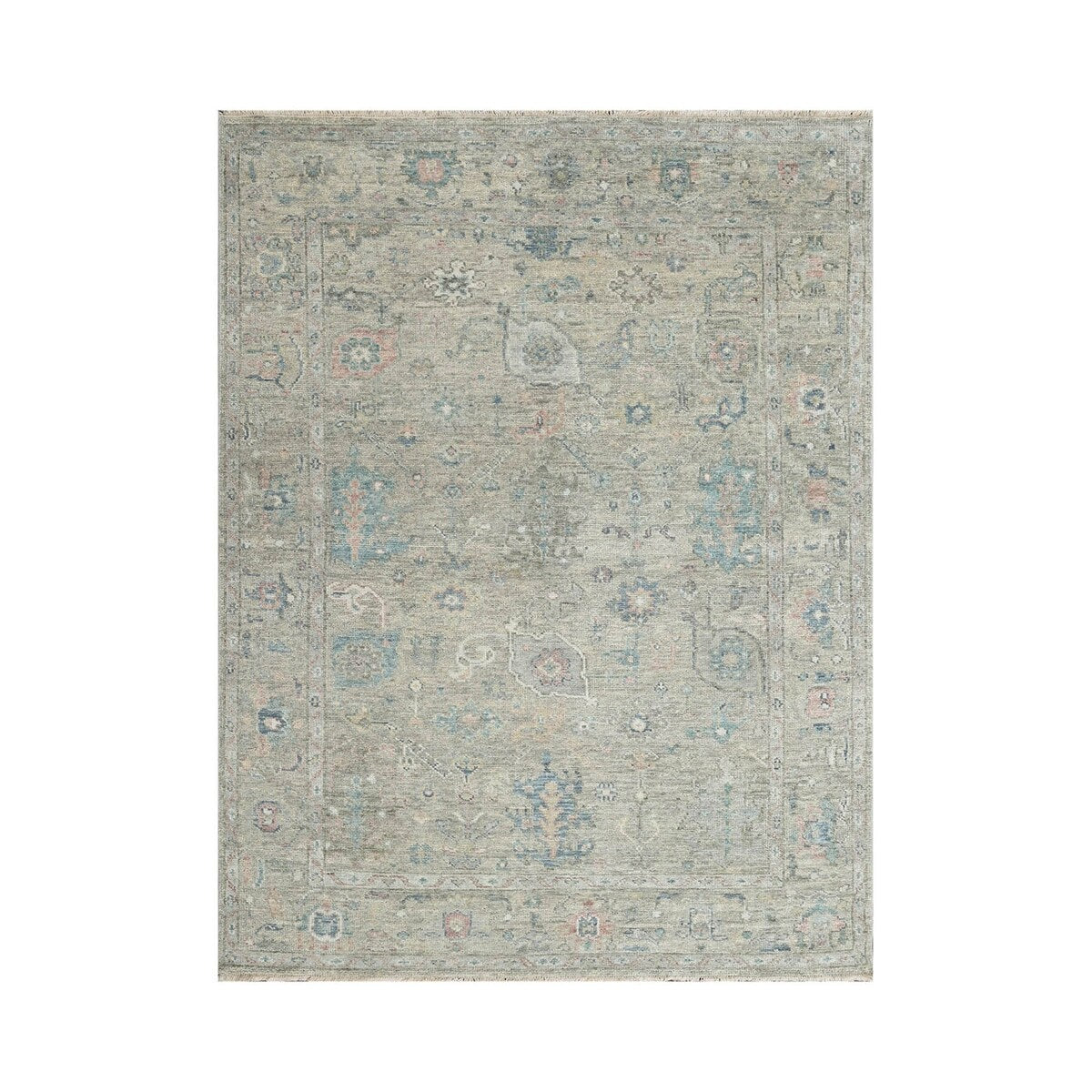 Hand Knotted Turkish Oushak Gray Wool Traditional Area Rug - 7' 9'' x 9' 9''