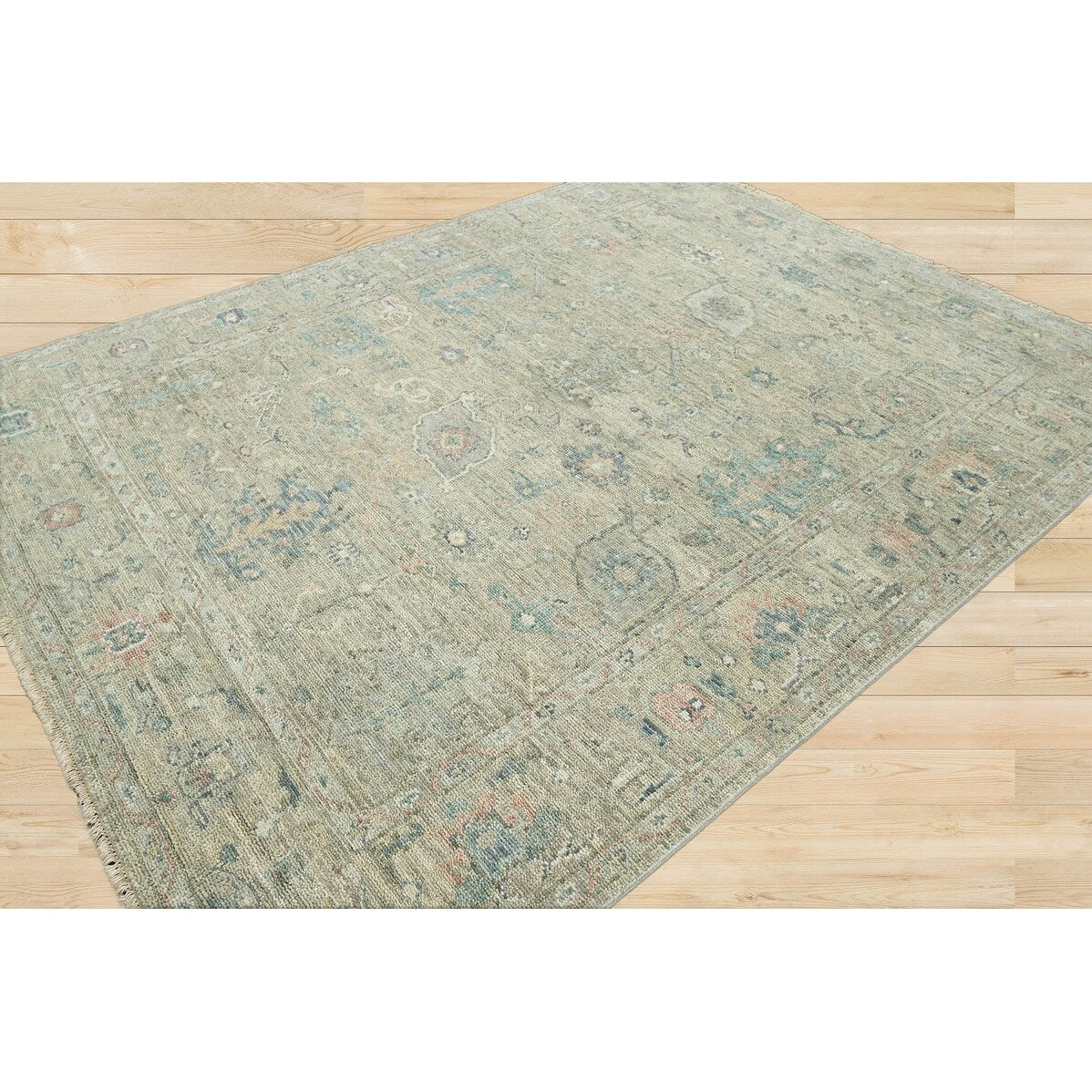 Hand Knotted Turkish Oushak Gray Wool Traditional Area Rug - 7' 9'' x 9' 9''