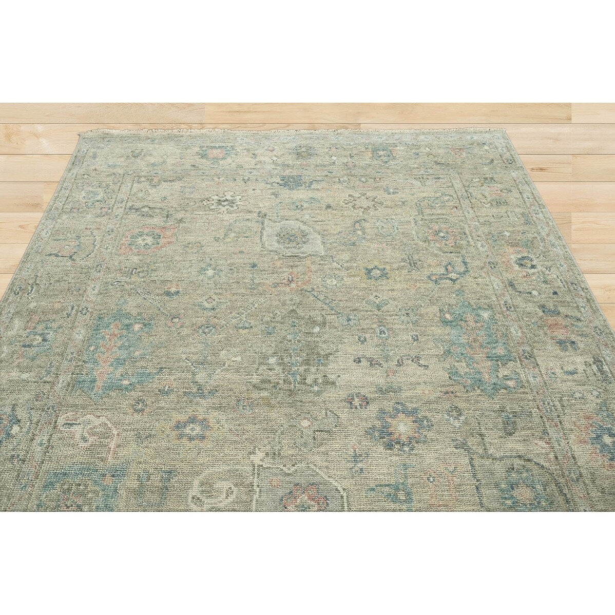 Hand Knotted Turkish Oushak Gray Wool Traditional Area Rug - 7' 9'' x 9' 9''