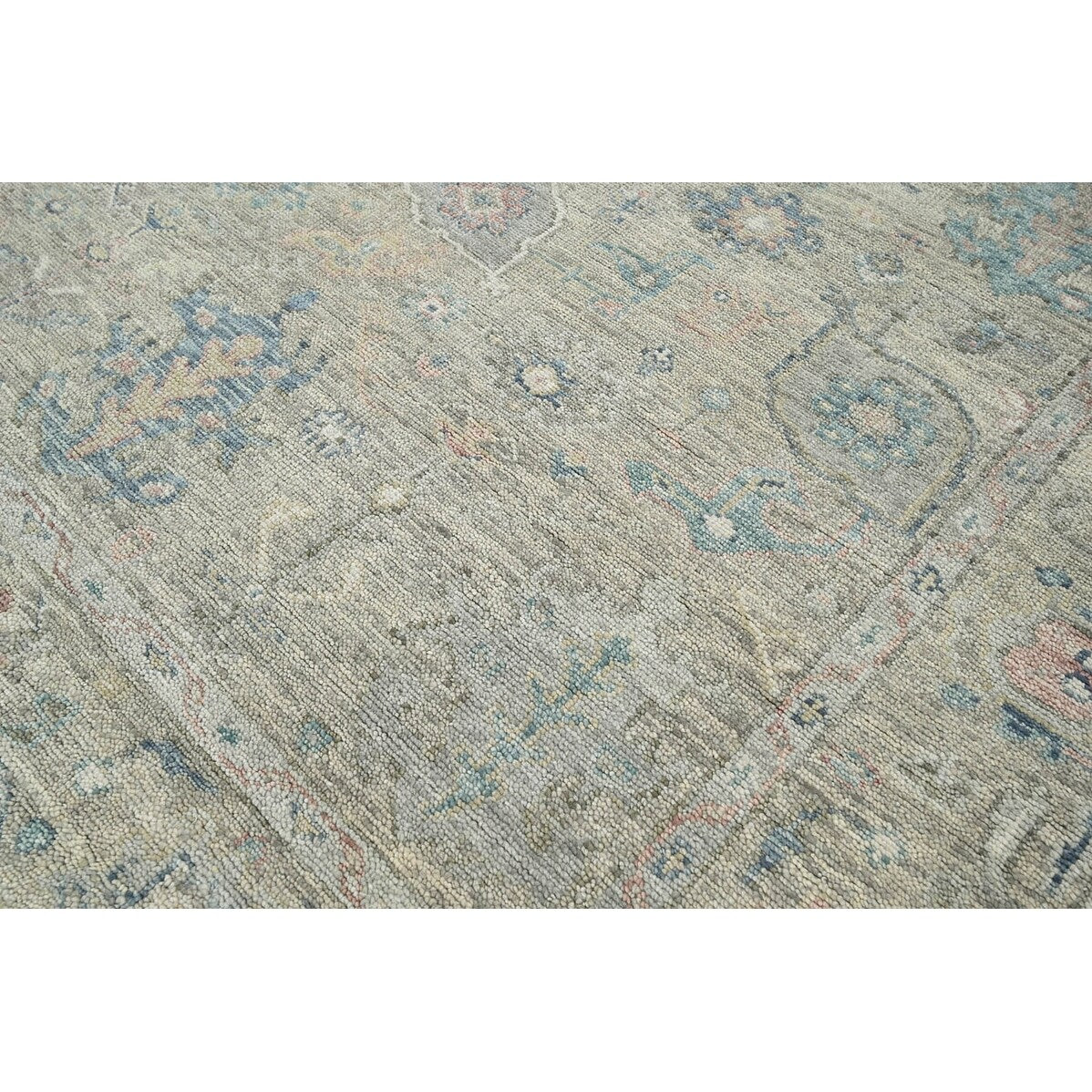 Hand Knotted Turkish Oushak Gray Wool Traditional Area Rug - 7' 9'' x 9' 9''