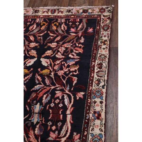 Hand Knotted Vintage Malayer Hamedan Persian Floral Rug - 8'8" x 3'6" runner