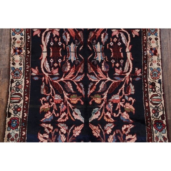 Hand Knotted Vintage Malayer Hamedan Persian Floral Rug - 8'8" x 3'6" runner