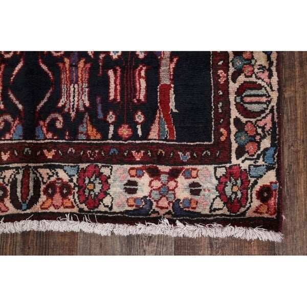 Hand Knotted Vintage Malayer Hamedan Persian Floral Rug - 8'8" x 3'6" runner