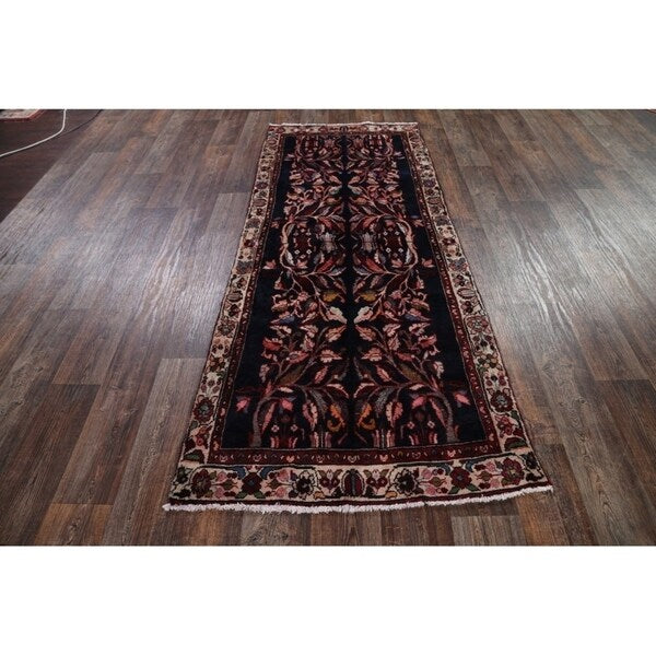 Hand Knotted Vintage Malayer Hamedan Persian Floral Rug - 8'8" x 3'6" runner