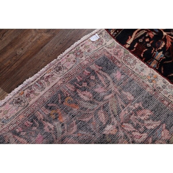 Hand Knotted Vintage Malayer Hamedan Persian Floral Rug - 8'8" x 3'6" runner