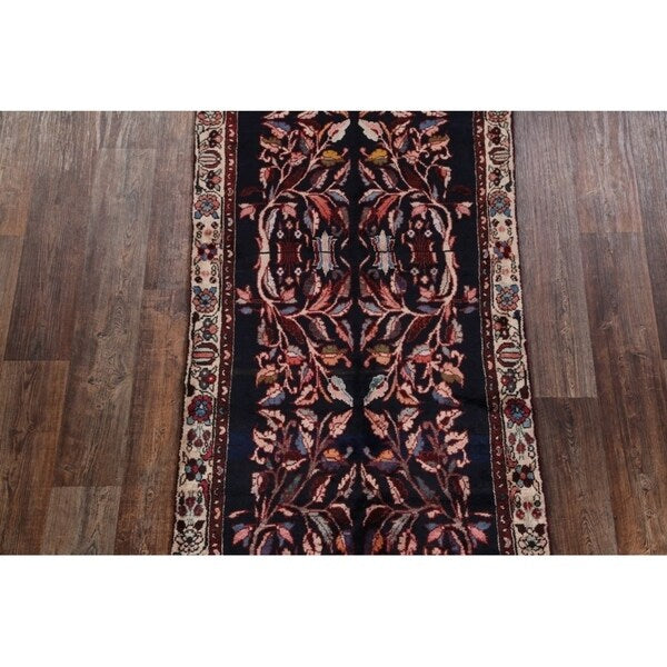 Hand Knotted Vintage Malayer Hamedan Persian Floral Rug - 8'8" x 3'6" runner
