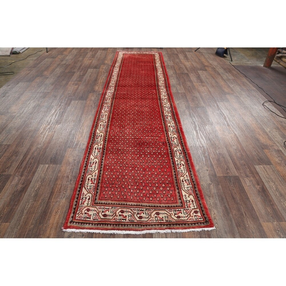 Hand Knotted Wool Botemir Classical Traditional Persian Rug Geometric - 13'8" x 3'4" runner