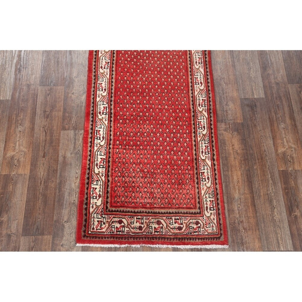Hand Knotted Wool Botemir Classical Traditional Persian Rug Geometric - 13'8" x 3'4" runner