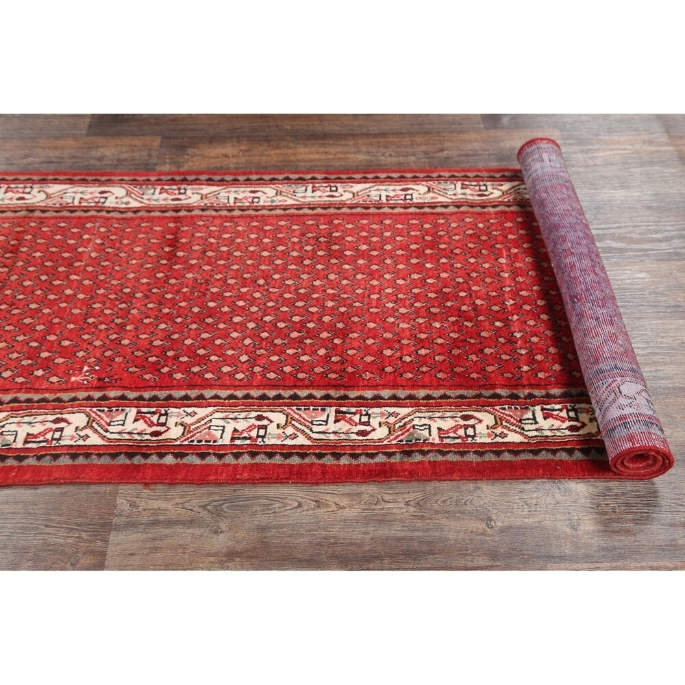 Hand Knotted Wool Botemir Classical Traditional Persian Rug Geometric - 13'8" x 3'4" runner