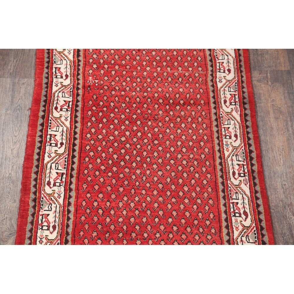 Hand Knotted Wool Botemir Classical Traditional Persian Rug Geometric - 13'8" x 3'4" runner