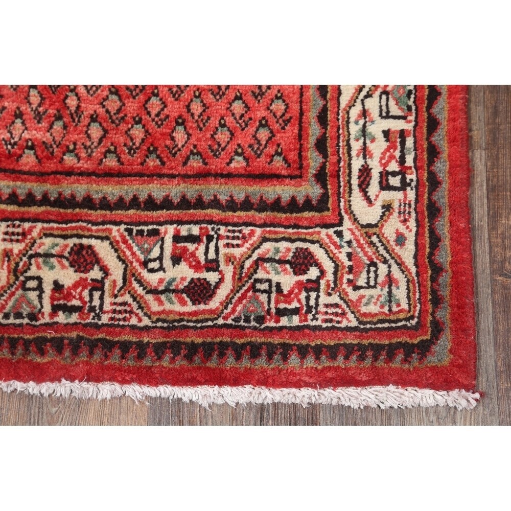 Hand Knotted Wool Botemir Classical Traditional Persian Rug Geometric - 13'8" x 3'4" runner