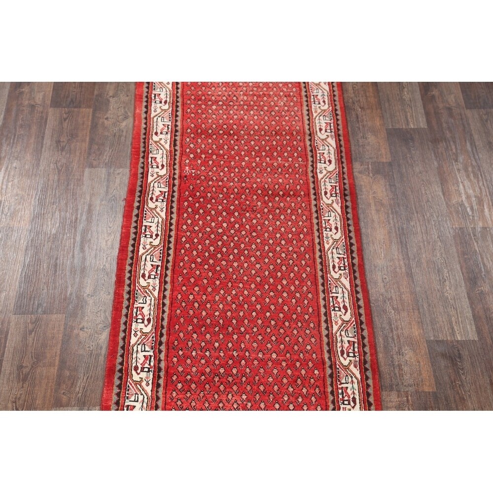 Hand Knotted Wool Botemir Classical Traditional Persian Rug Geometric - 13'8" x 3'4" runner