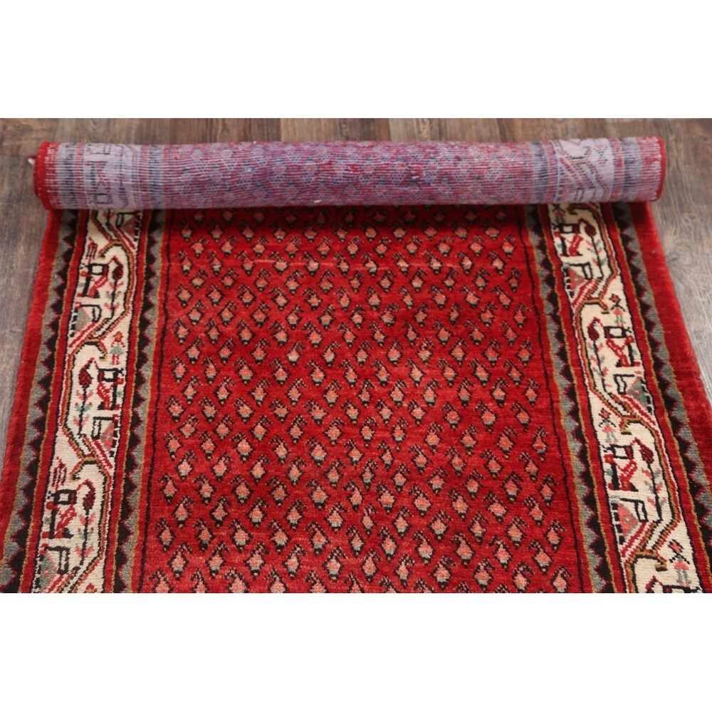 Hand Knotted Wool Botemir Classical Traditional Persian Rug Geometric - 13'8" x 3'4" runner