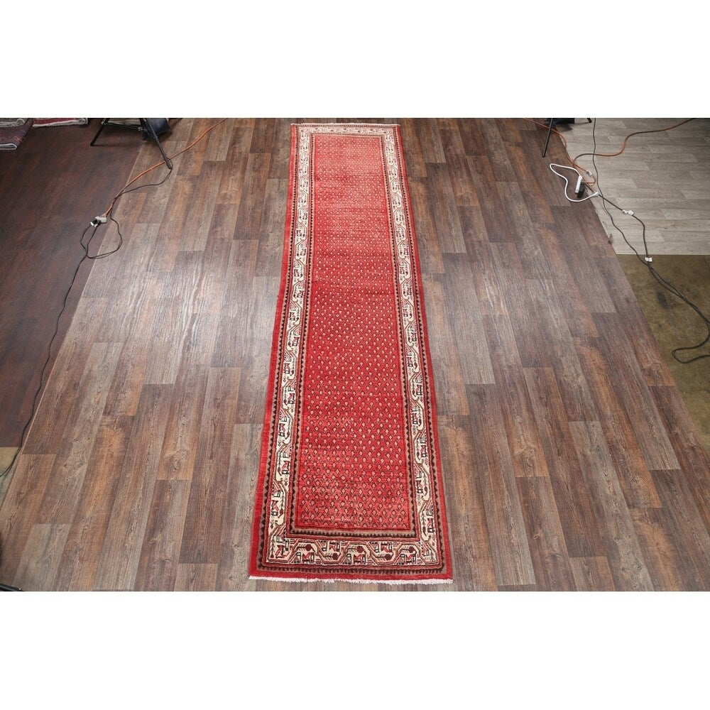 Hand Knotted Wool Botemir Classical Traditional Persian Rug Geometric - 13'8" x 3'4" runner