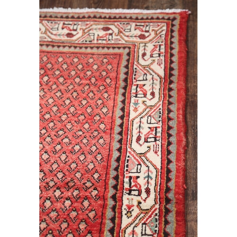 Hand Knotted Wool Botemir Classical Traditional Persian Rug Geometric - 13'8" x 3'4" runner