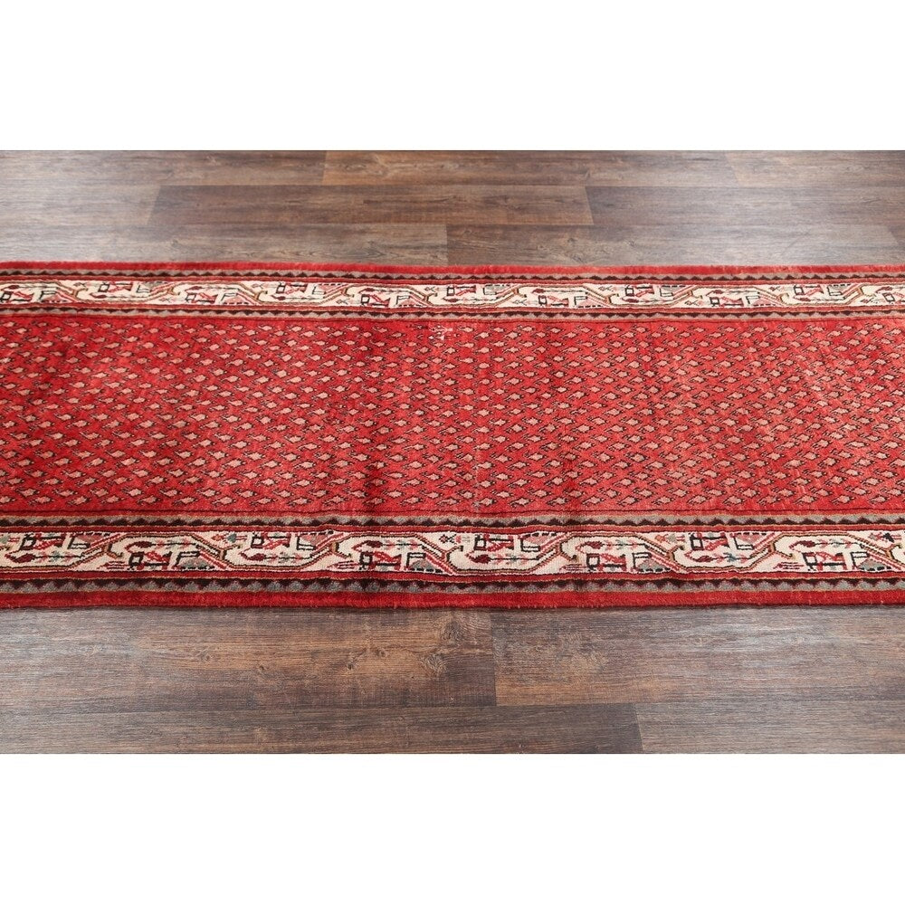 Hand Knotted Wool Botemir Classical Traditional Persian Rug Geometric - 13'8" x 3'4" runner