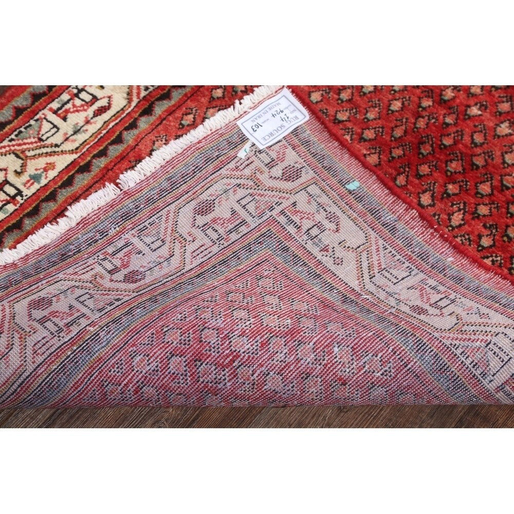 Hand Knotted Wool Botemir Classical Traditional Persian Rug Geometric - 13'8" x 3'4" runner
