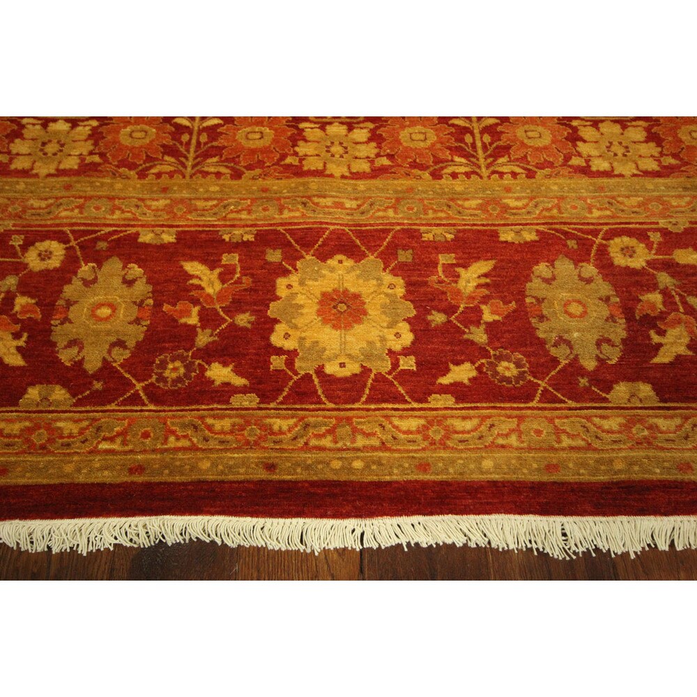 Hand-Knotted Wool Oriental Floral Red Chobi Rug (9'1 x 12'3)