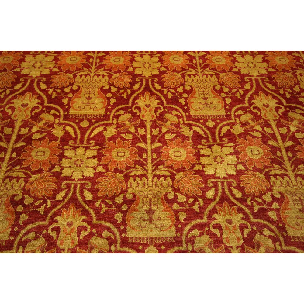 Hand-Knotted Wool Oriental Floral Red Chobi Rug (9'1 x 12'3)
