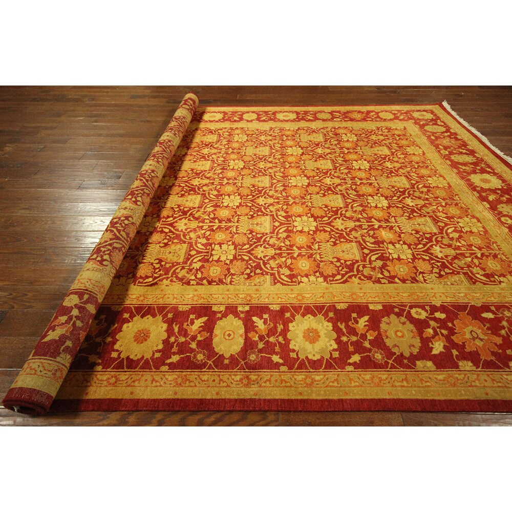 Hand-Knotted Wool Oriental Floral Red Chobi Rug (9'1 x 12'3)