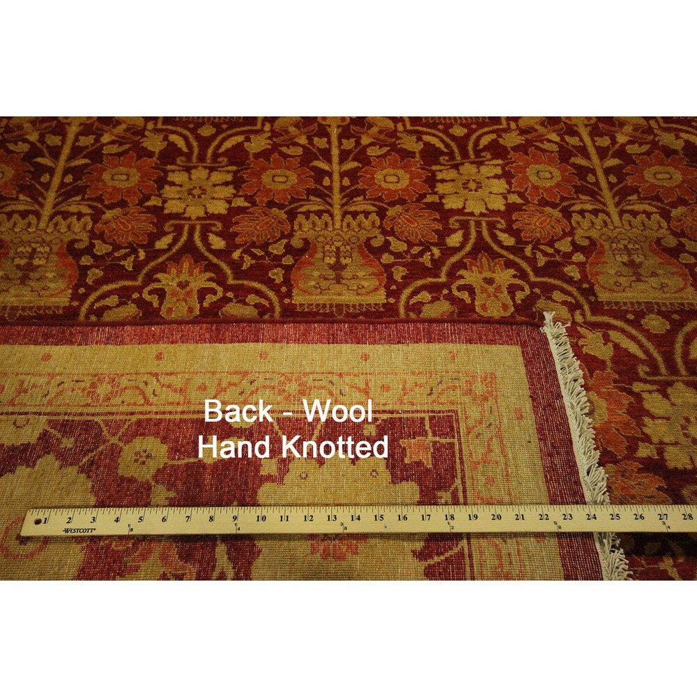 Hand-Knotted Wool Oriental Floral Red Chobi Rug (9'1 x 12'3)