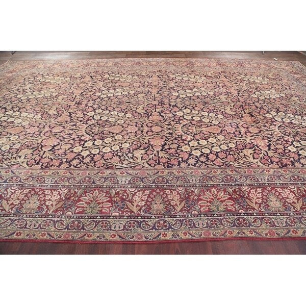Hand Knotted Wool Traditiona Kerman Lavar Persian Floral Area Rug - 19'1" x 11'10"