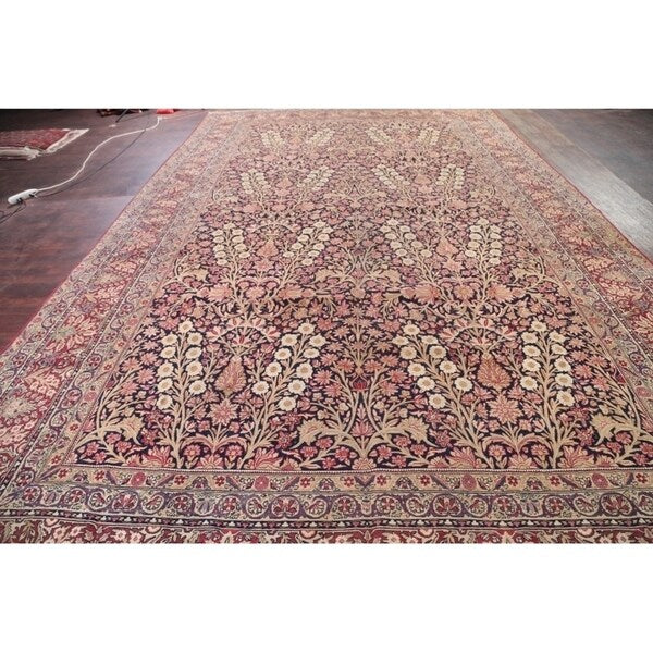 Hand Knotted Wool Traditiona Kerman Lavar Persian Floral Area Rug - 19'1" x 11'10"