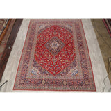 Hand Knotted Wool Traditional Kashan Persian Medallion Area Rug - 12'7" x 9'8"