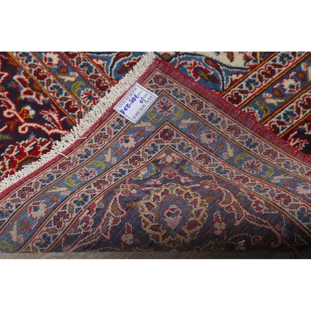Hand Knotted Wool Traditional Kashan Persian Medallion Area Rug - 12'7" x 9'8"