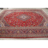 Hand Knotted Wool Traditional Kashan Persian Medallion Area Rug - 12'7" x 9'8"