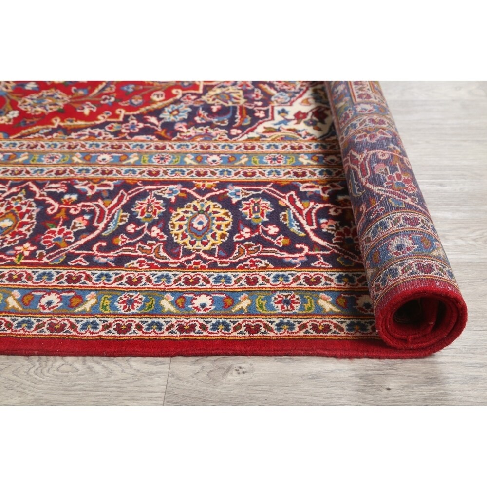 Hand Knotted Wool Traditional Kashan Persian Medallion Area Rug - 12'7" x 9'8"
