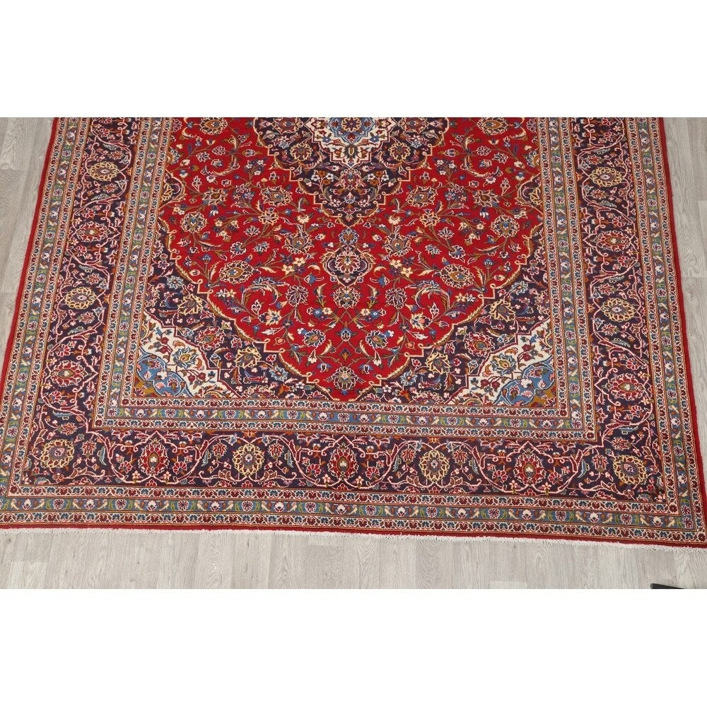 Hand Knotted Wool Traditional Kashan Persian Medallion Area Rug - 12'7" x 9'8"