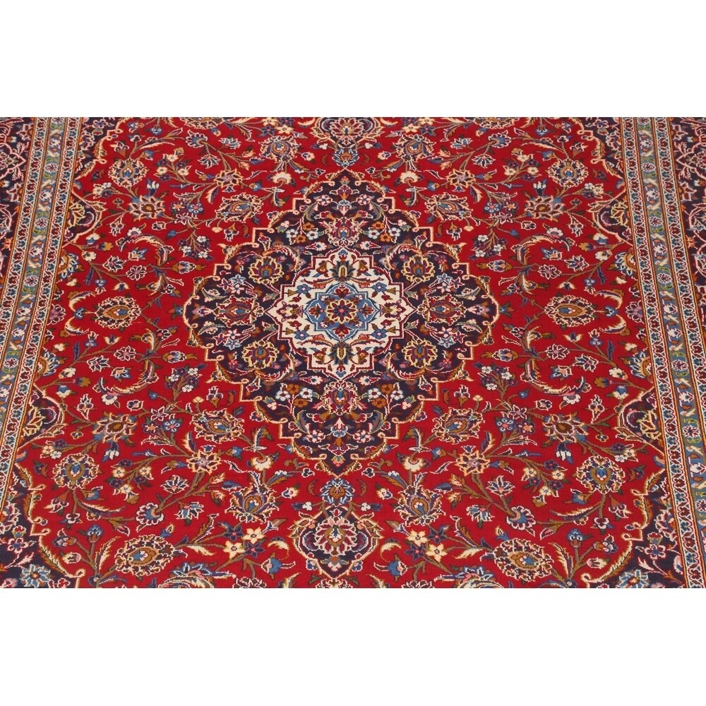 Hand Knotted Wool Traditional Kashan Persian Medallion Area Rug - 12'7" x 9'8"