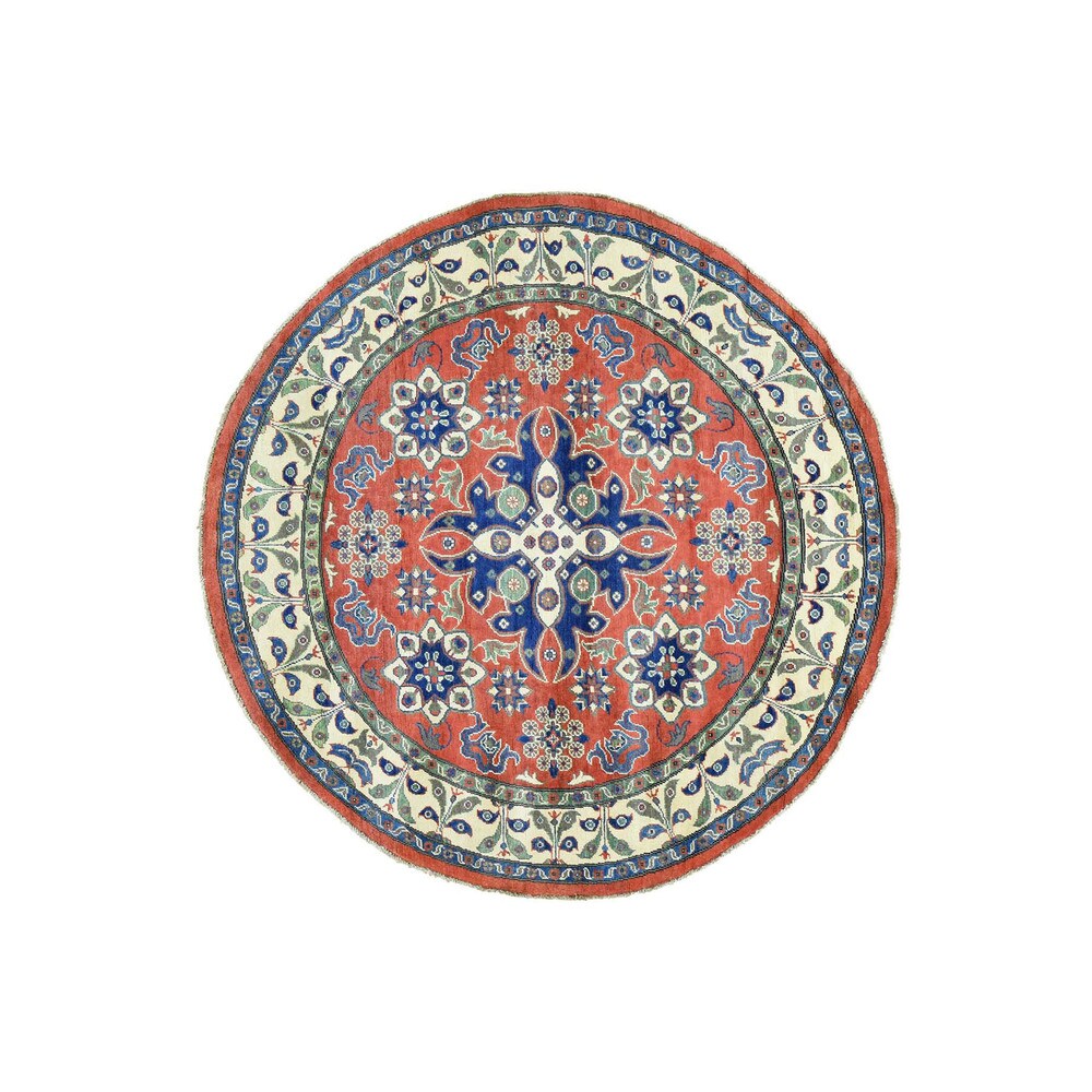 Hand-Knotted Wool Tribal Design Round Kazak Oriental Rug (6'4x6'4)