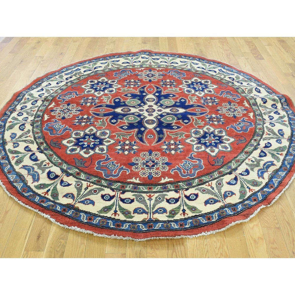 Hand-Knotted Wool Tribal Design Round Kazak Oriental Rug (6'4x6'4)