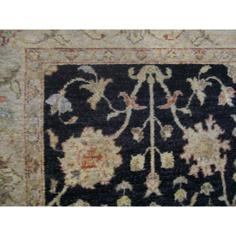 Hand Knotted Ziegler Black Beige Vegetable Dyes Wool Rug